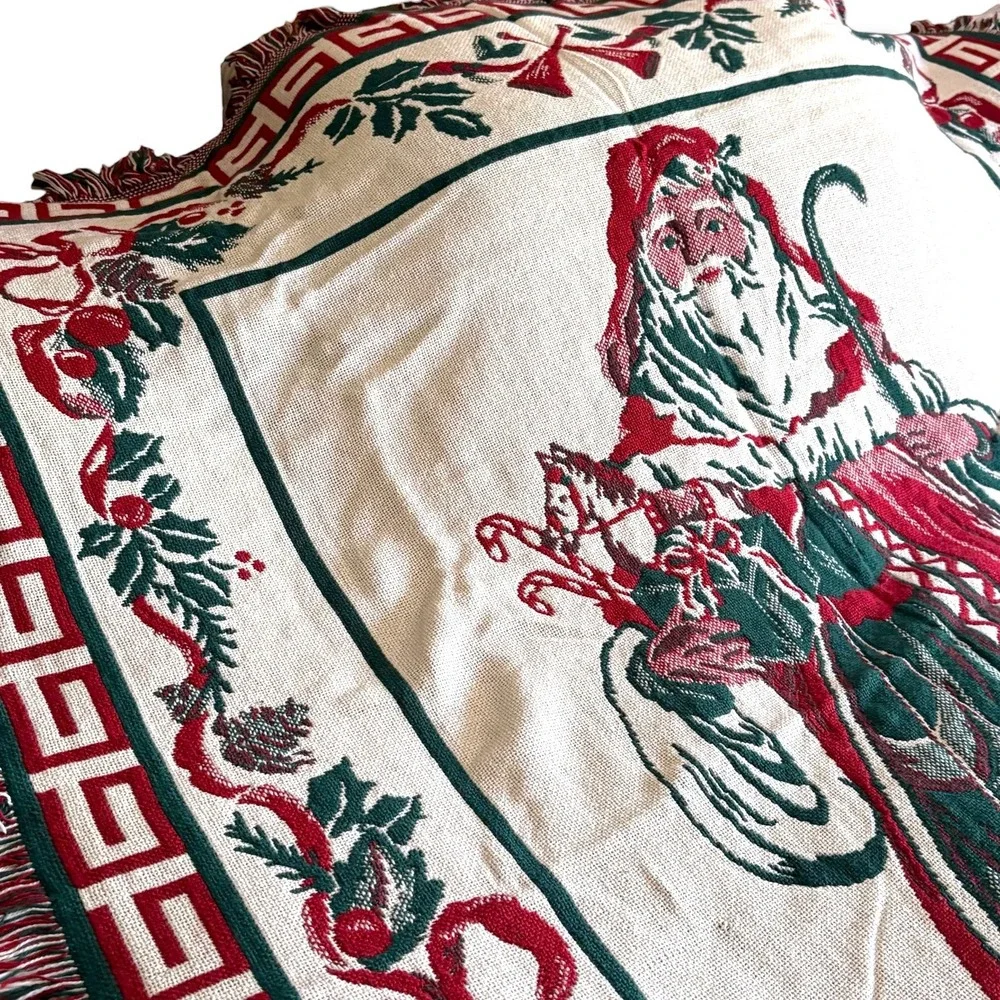 Goodwin Weavers Vintage Christmas Past Santa Triple Woven Cotton Afghan Blanket